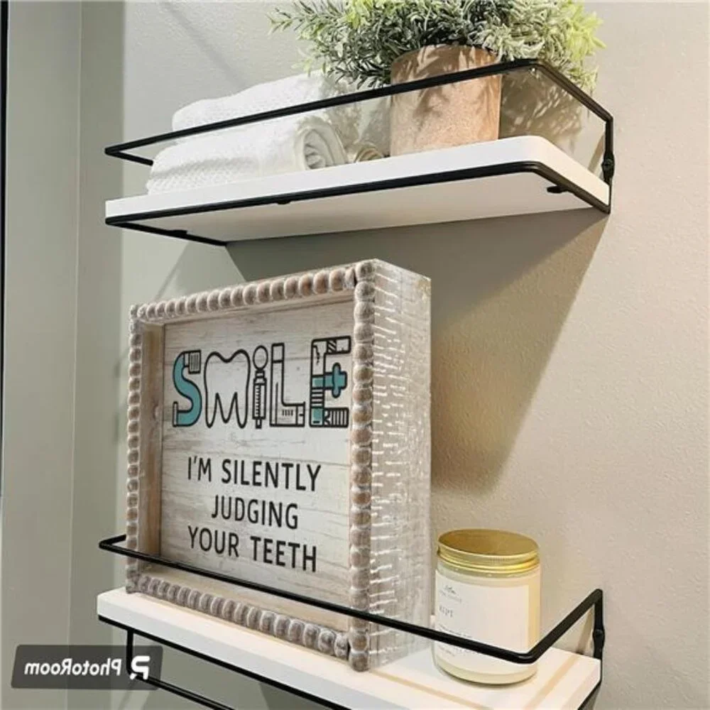 Boho Farmhouse Wooden Framed Bathroom Decor Signs, Funny Restroom Decorative